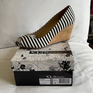 Black and White Peeptoe Wedge “Noreen”